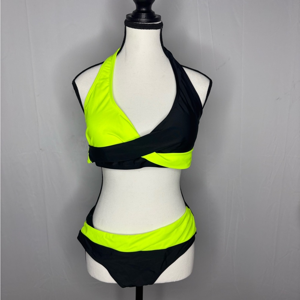 Neon Yellow and Black Women's Swimwear NWOT